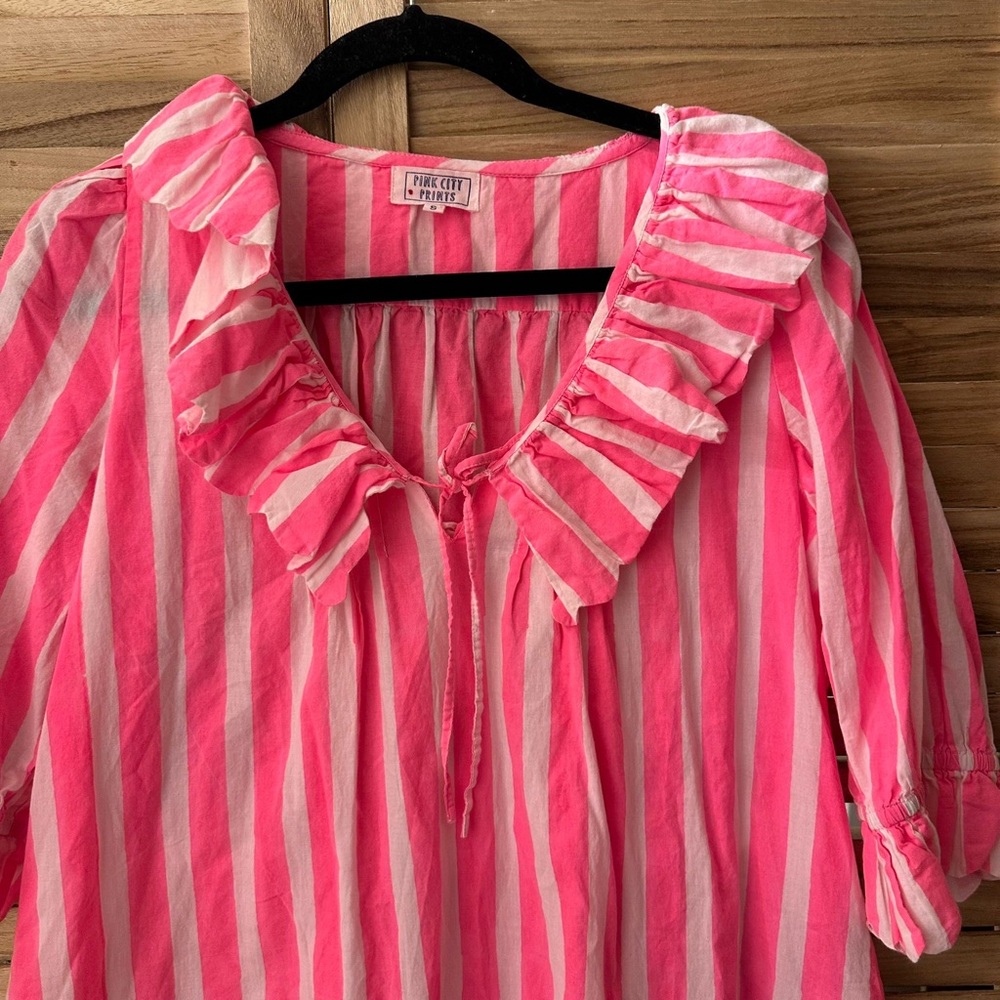 PINK CITY PRINTS Ava Dress in Neon Stripe size S - Picture 7 of 9